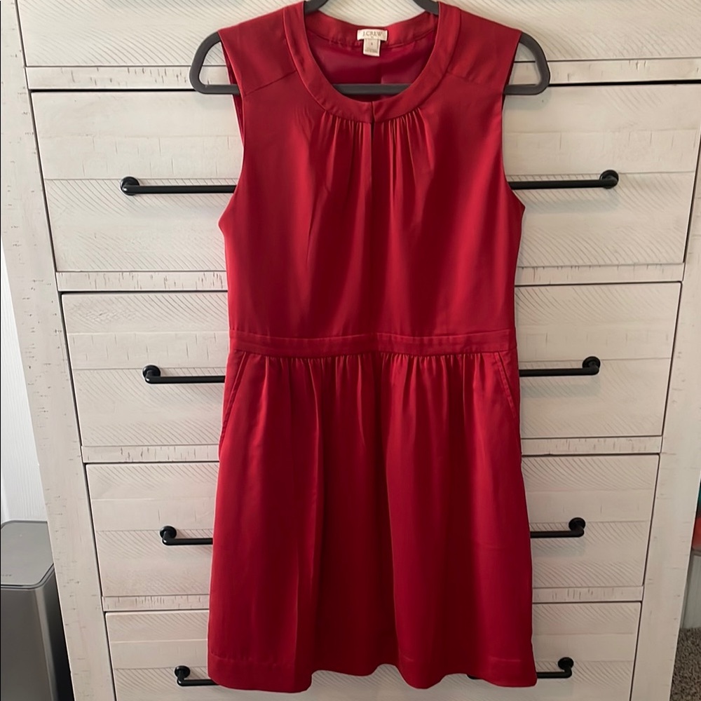J. Crew Red A-line Sleeveless Midi Dress with Pleated details
